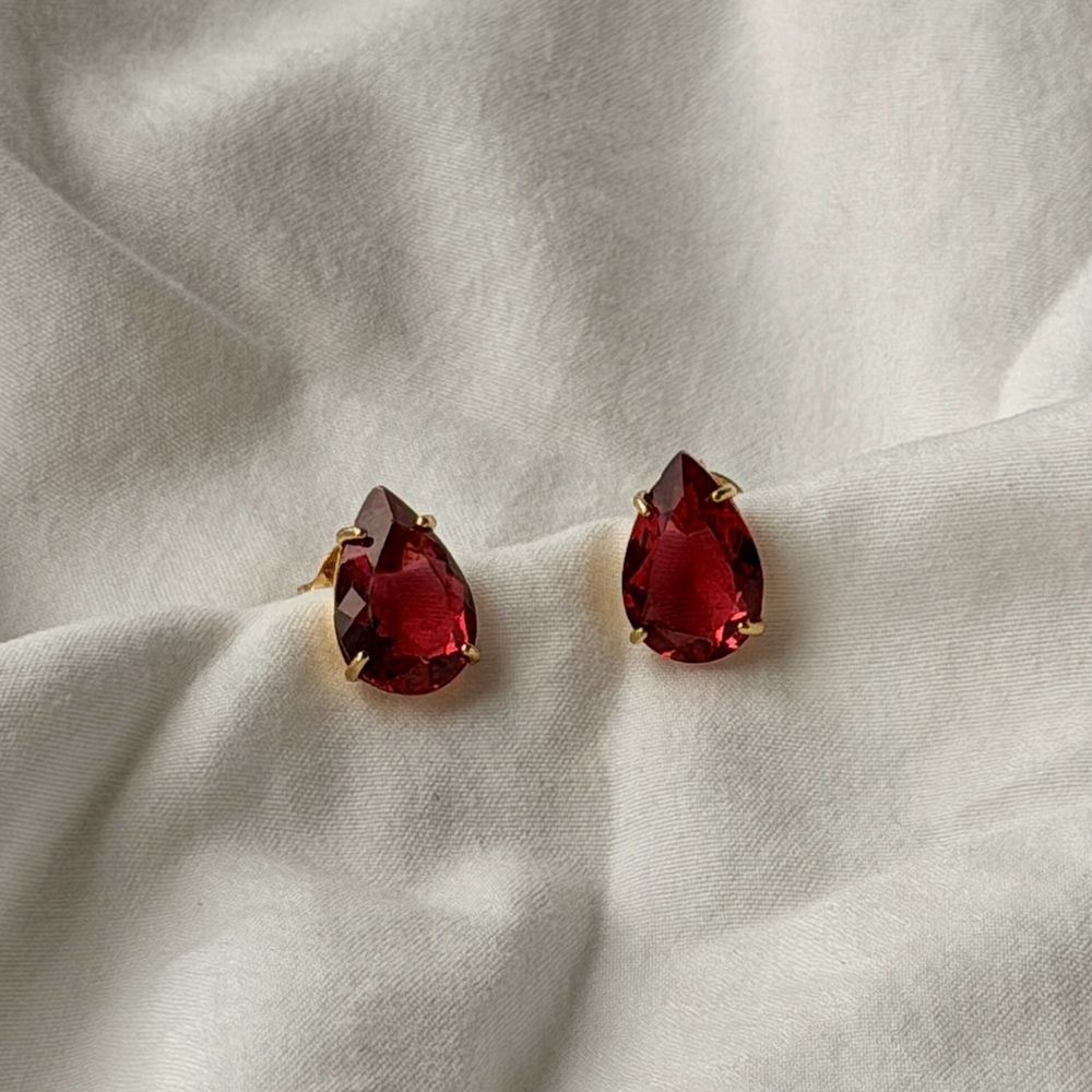 Pear Shape Earrings - Gold - Reconstituted Rubellite